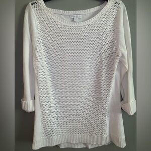 New York & Company White Crew Neck Sweater 3/4 sleeves size medium